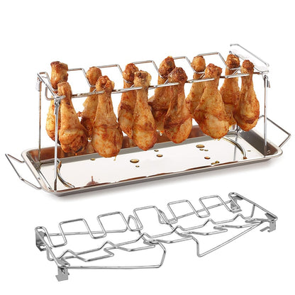 14 Grid Stainless Steel Drumstick Rack with Drip Tray by HitMyNeed