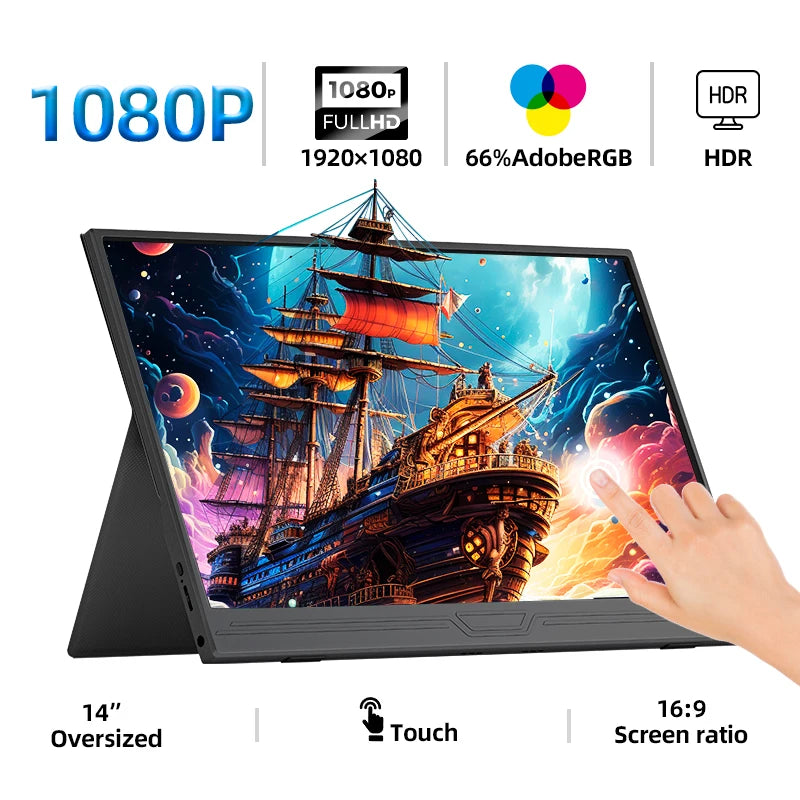 14" Portable Touchscreen Monitor 1080p USB-C HDMI by HitMyNeed