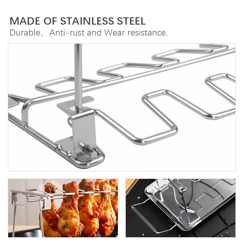 14-Slot Stainless Steel Chicken Leg Grill Rack Set by HitMyNeed
