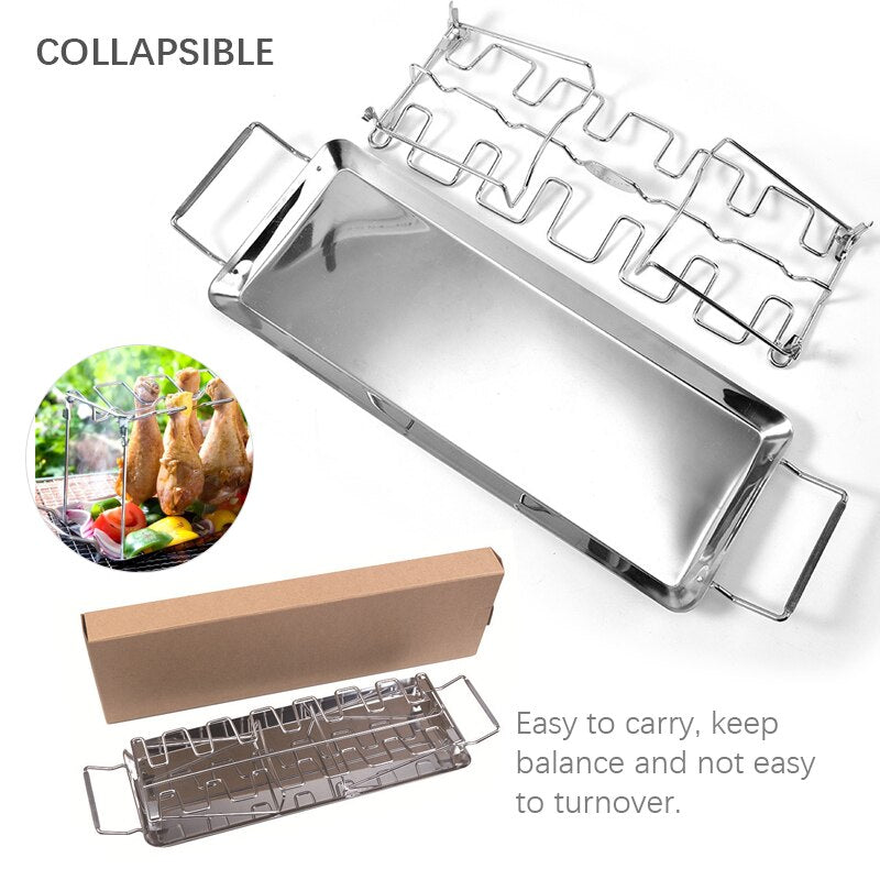14-Slot Stainless Steel Chicken Leg Grill Rack Set by HitMyNeed