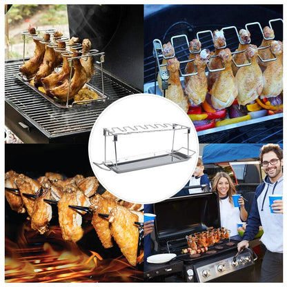 14-Slot Stainless Steel Chicken Leg Grill Rack Set by HitMyNeed