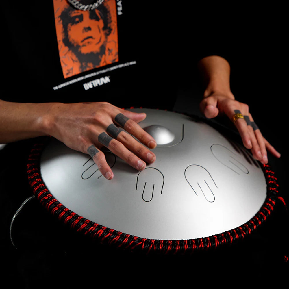 14" Steel Tongue Drum D Minor 9-Note with Mallets by HitMyNeed