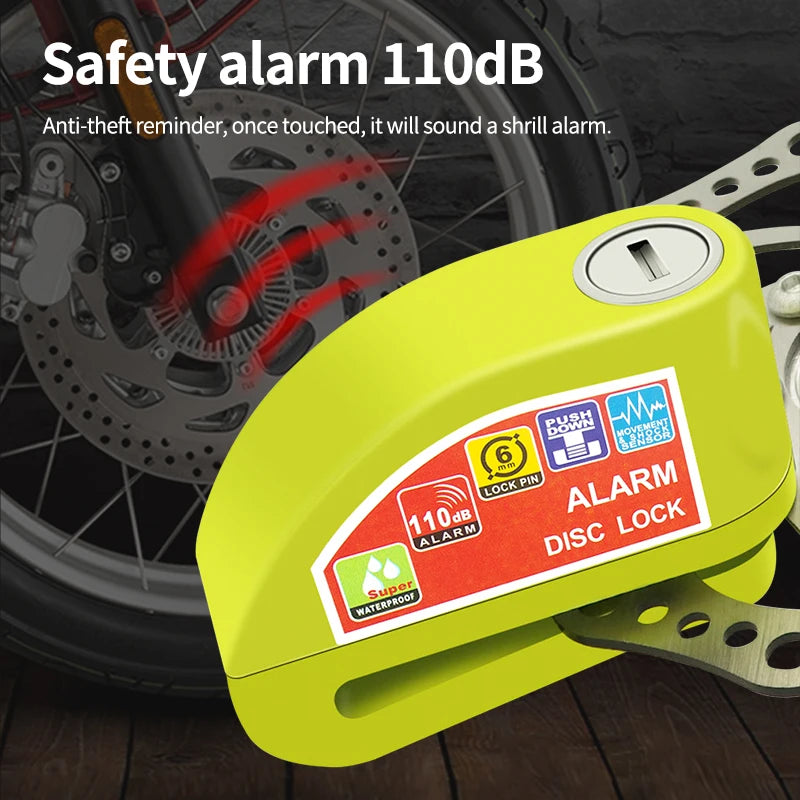 Motorcycle Disc Brake Lock with Alarm and Reminder Cable