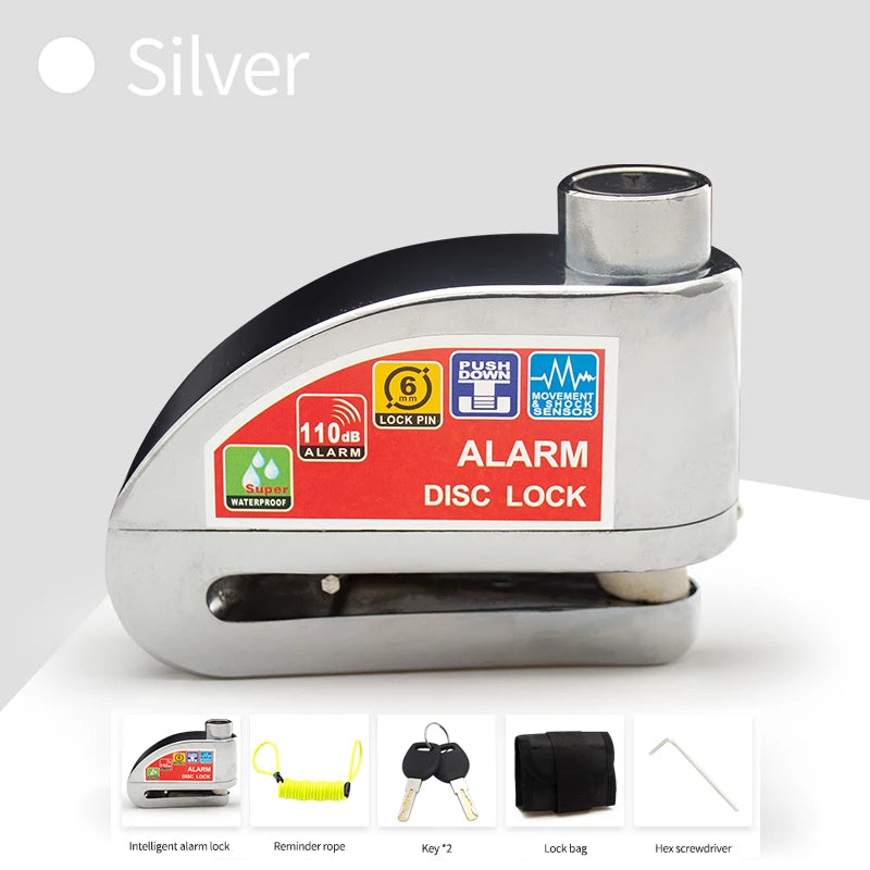Motorcycle Disc Brake Lock with Alarm and Reminder Cable