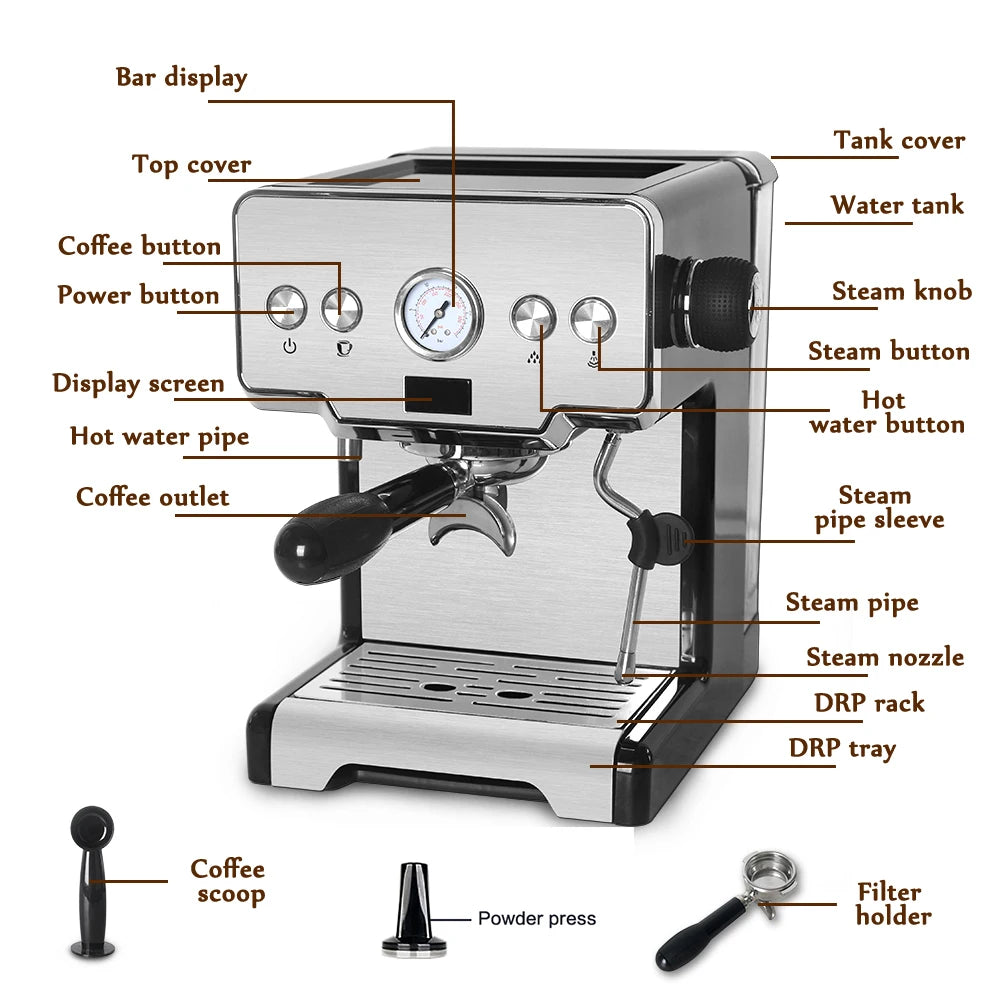 15 Bar Semi-Automatic Espresso Machine for Home by HitMyNeed