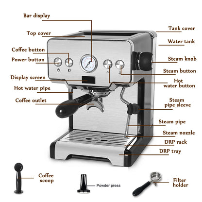 15 Bar Semi-Automatic Espresso Machine for Home by HitMyNeed
