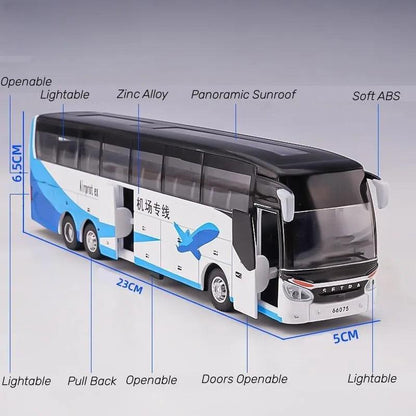 1:50 Diecast Bus Toy with Pull-Back, Lights & Sound by HitMyNeed