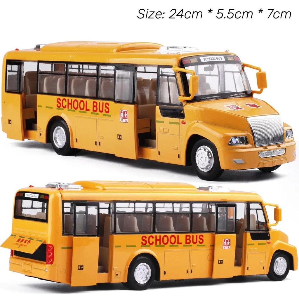 1:50 Diecast Bus Toy with Pull-Back, Lights & Sound big-nose-school-bus by HitMyNeed