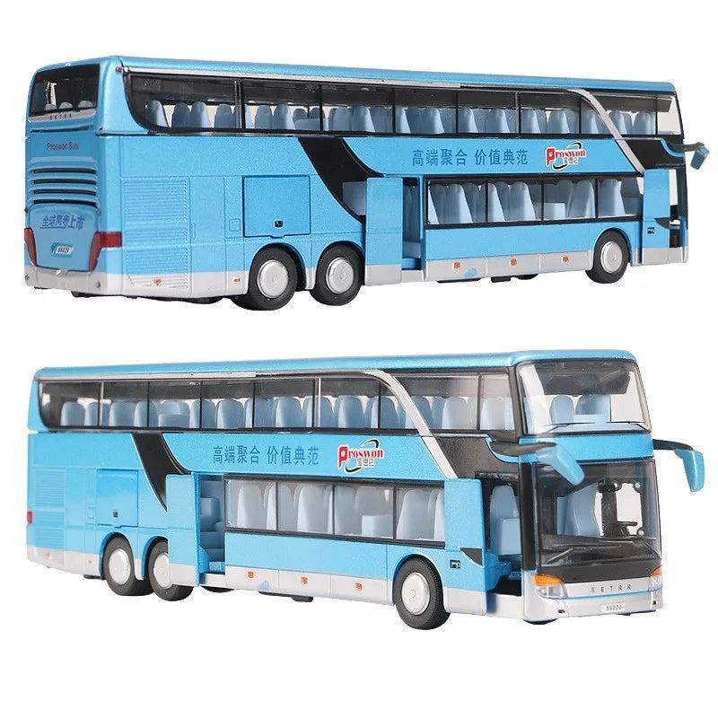 1:50 Diecast Bus Toy with Pull-Back, Lights & Sound blue by HitMyNeed