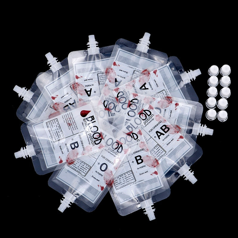 150ml Blood Bag Drink Pouches Set (10 Pack) by HitMyNeed