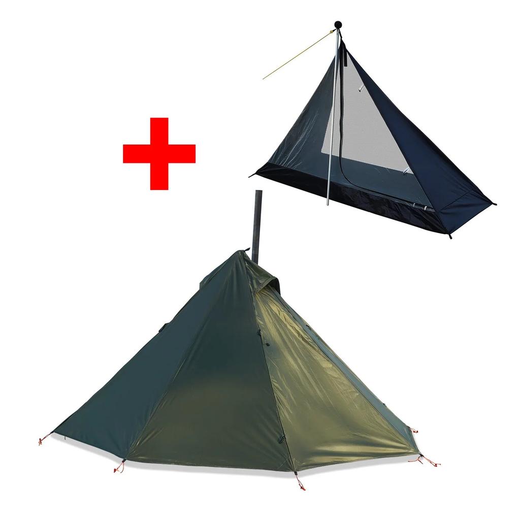 1 Person Hot Tent Tipi with Chimney Window green-tent-full-set by HitMyNeed