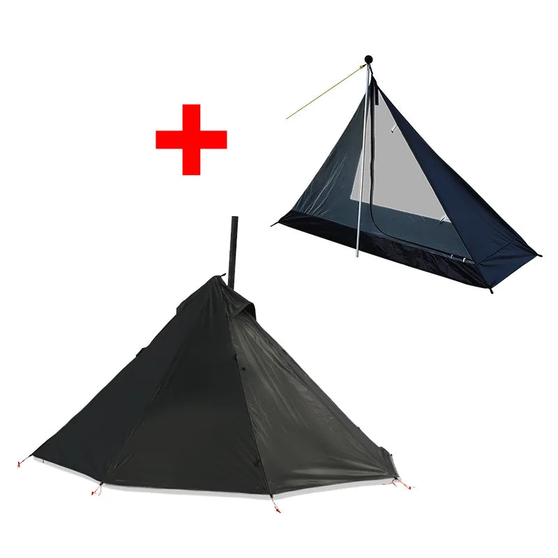 1 Person Hot Tent Tipi with Chimney Window black-tent-full-set by HitMyNeed