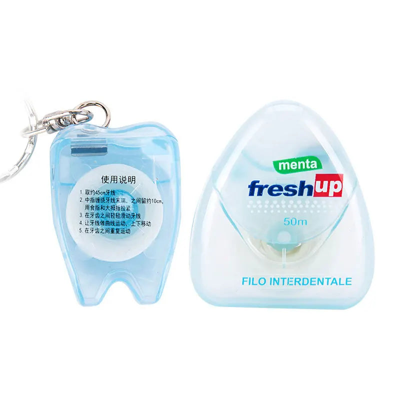 15m Mint Dental Floss Keychain - Flat Tooth-Shaped Case by HitMyNeed