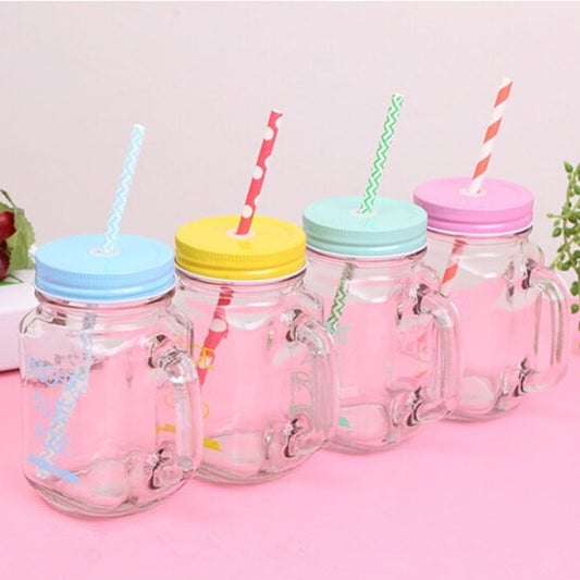 15oz Mason Jar Glass Mug with Lid and Straw by HitMyNeed