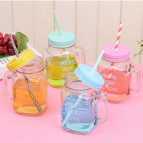 15oz Mason Jar Glass Mug with Lid and Straw by HitMyNeed