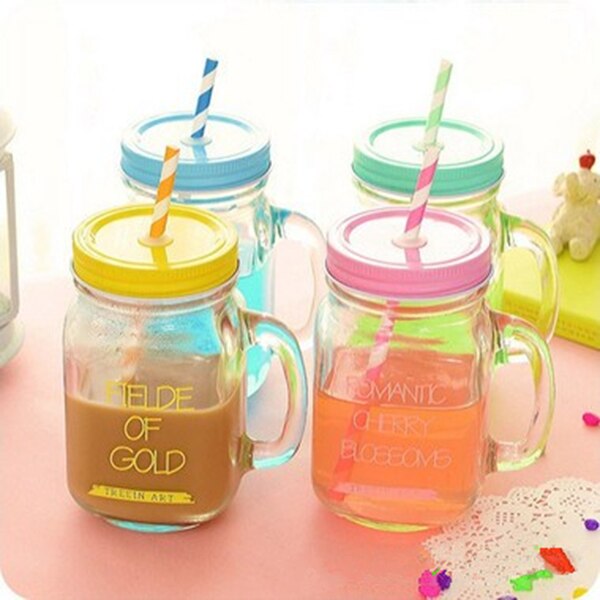 15oz Mason Jar Glass Mug with Lid and Straw by HitMyNeed