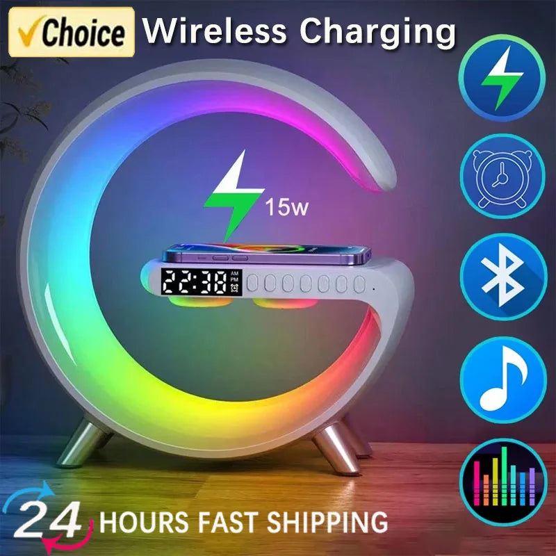 15W Wireless Charger Stand with Speaker & RGB Light by HitMyNeed