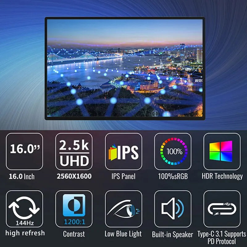 16" 2.5K 144Hz Portable Monitor for Laptop & Console by HitMyNeed