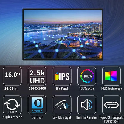 16" 2.5K 144Hz Portable Monitor for Laptop & Console by HitMyNeed