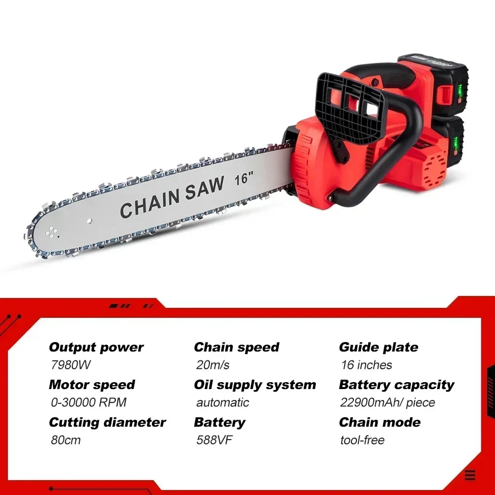 16" Cordless Brushless Chainsaw with 2 Batteries by HitMyNeed