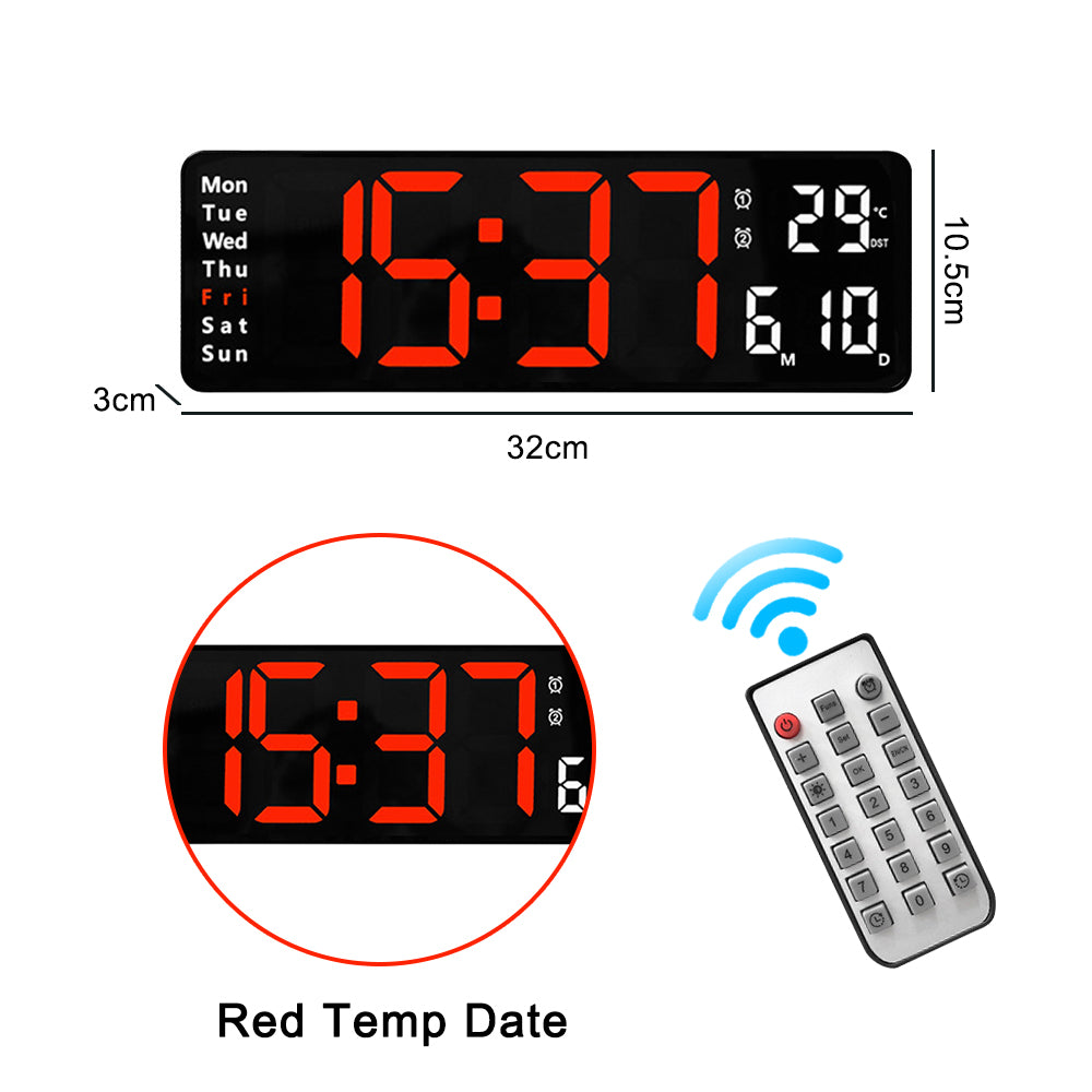 16-Inch LED Digital Wall Clock with Remote & Dual Alarms 13-inches-red by HitMyNeed