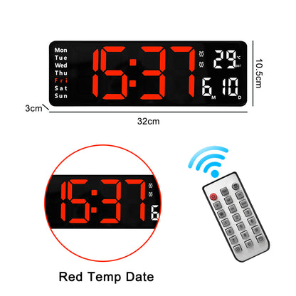 16-Inch LED Digital Wall Clock with Remote & Dual Alarms 13-inches-red by HitMyNeed