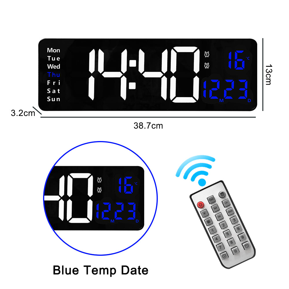 16-Inch LED Digital Wall Clock with Remote & Dual Alarms 16-inches-blue by HitMyNeed
