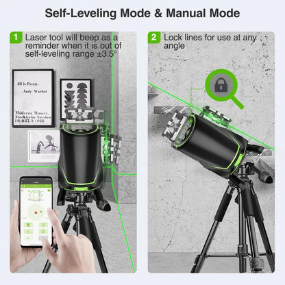 16-Line 4D Green Laser Level with Bluetooth & Case by HitMyNeed