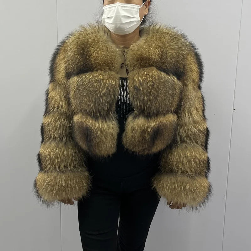 Women's Long Real Raccoon Fur Winter Coat
