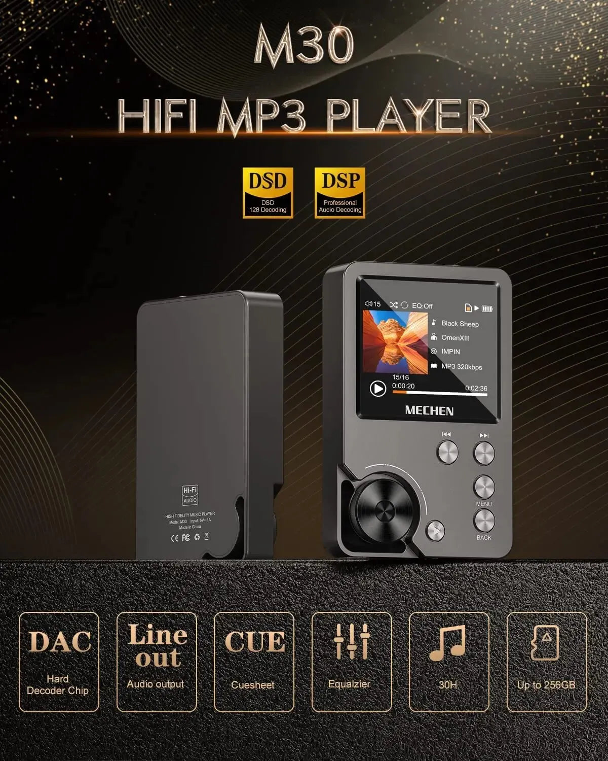 MECHEN M30 HiFi Lossless MP3 Player with 64GB Card