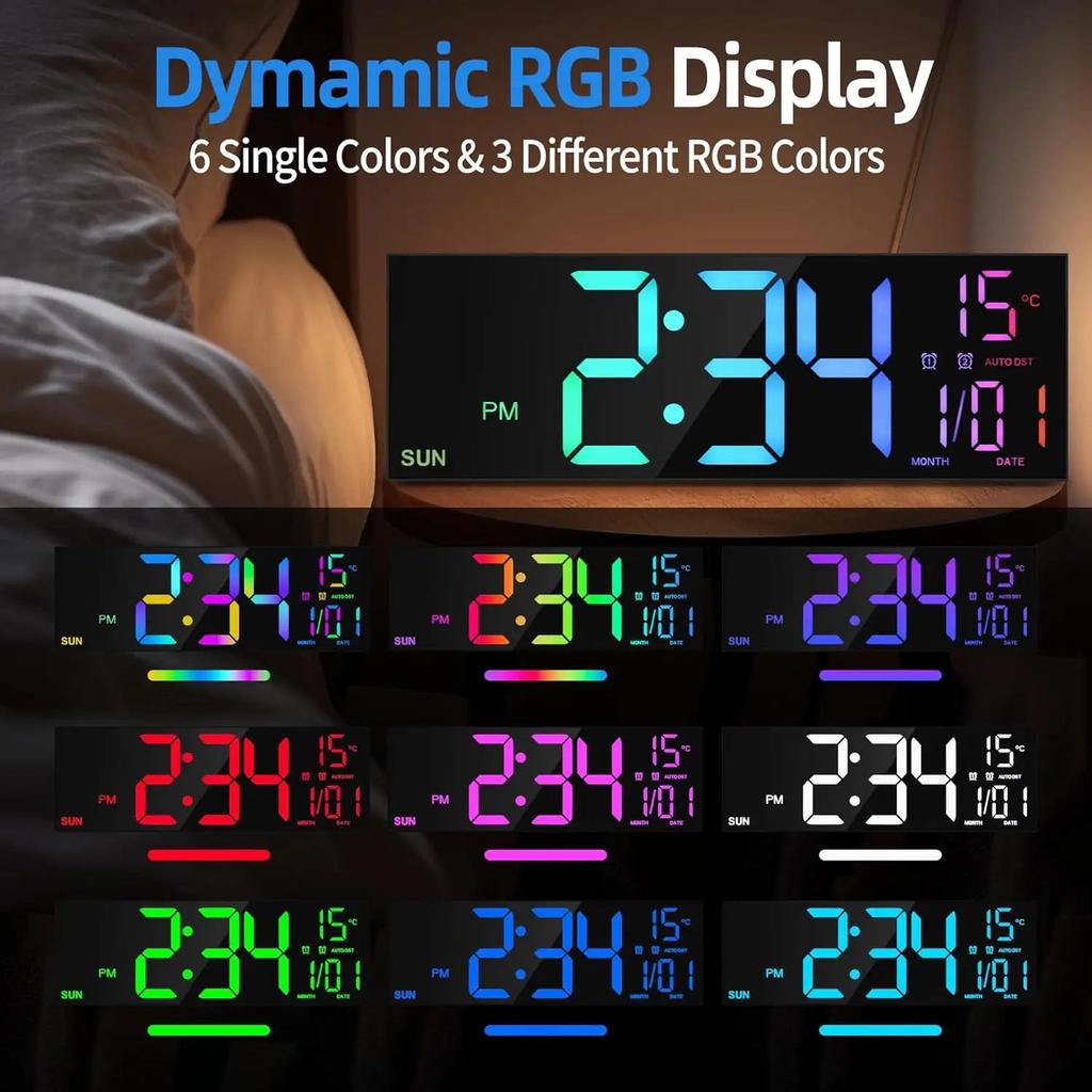 16.2" Large Digital Wall Clock with Remote & RGB LED by HitMyNeed