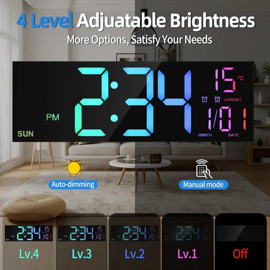 16.2" Large Digital Wall Clock with Remote & RGB LED by HitMyNeed
