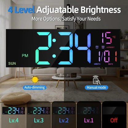 16.2" Large Digital Wall Clock with Remote & RGB LED by HitMyNeed