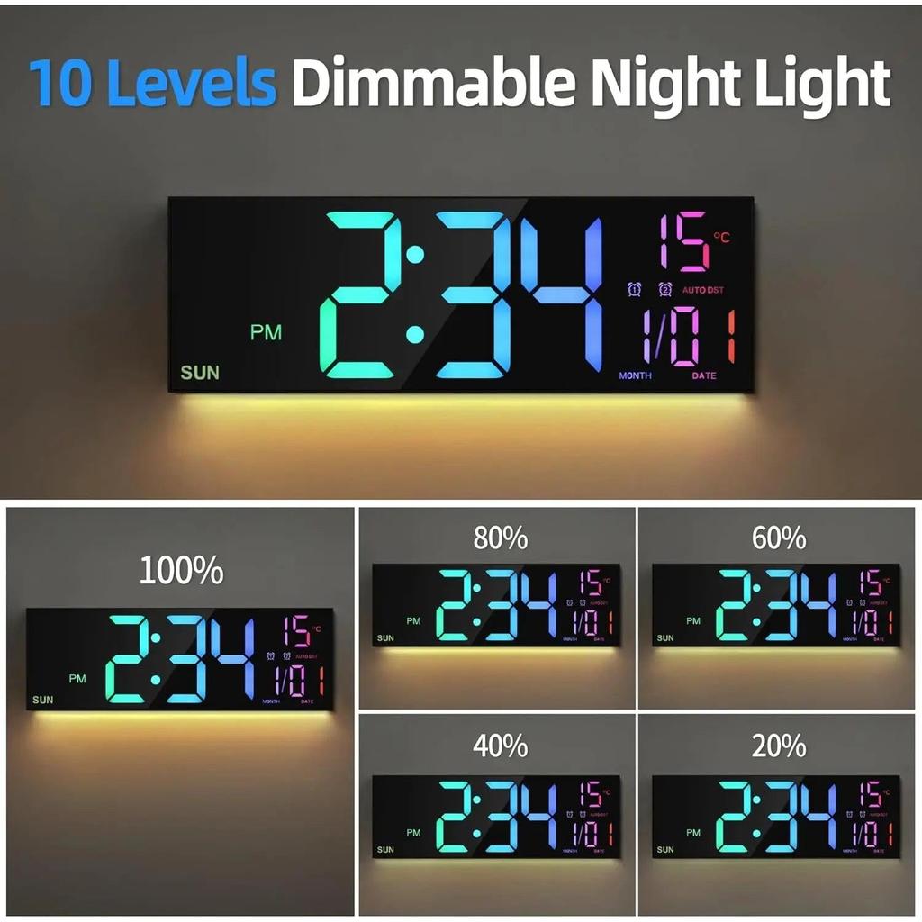 16.2" Large Digital Wall Clock with Remote & RGB LED by HitMyNeed