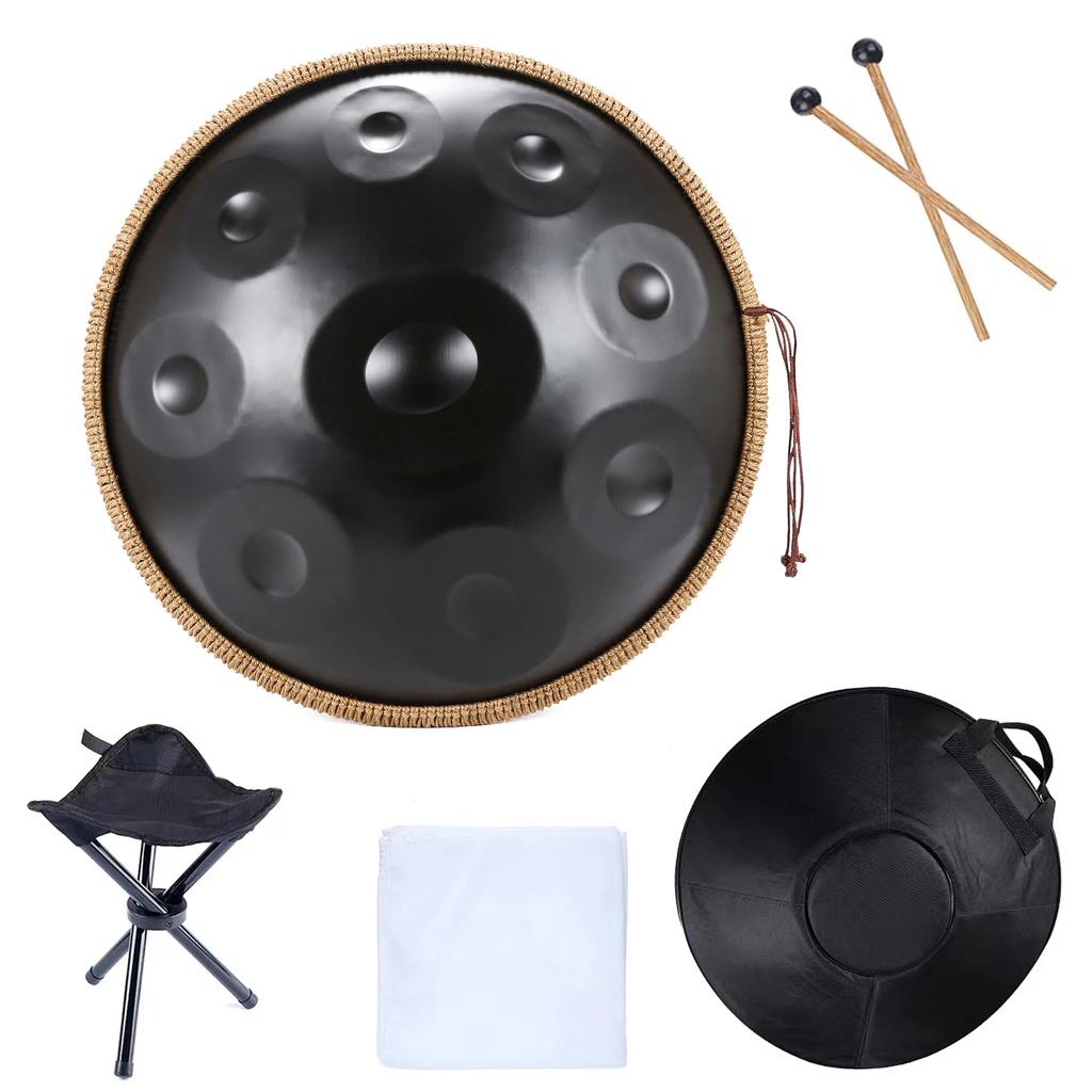 18" Handpan Steel Tongue Drum, 9 Notes G Minor 440Hz black by HitMyNeed