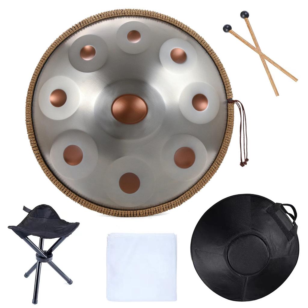 18" Handpan Steel Tongue Drum, 9 Notes G Minor 440Hz silver-gold by HitMyNeed
