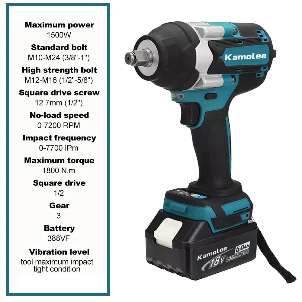 1800Nm Brushless Cordless Impact Wrench 18V by HitMyNeed