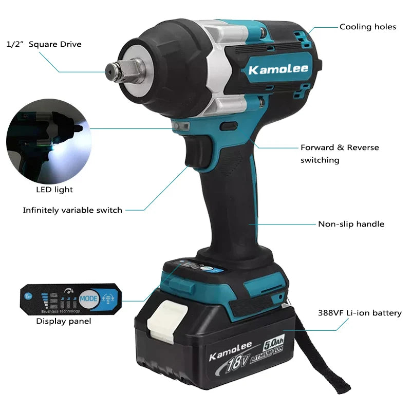 1800Nm Brushless Cordless Impact Wrench 18V by HitMyNeed