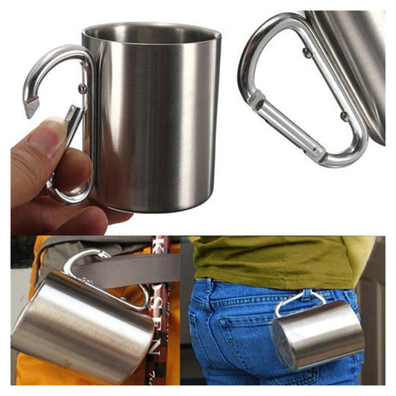 180ml Stainless Steel Camping Cup with Carabiner by HitMyNeed