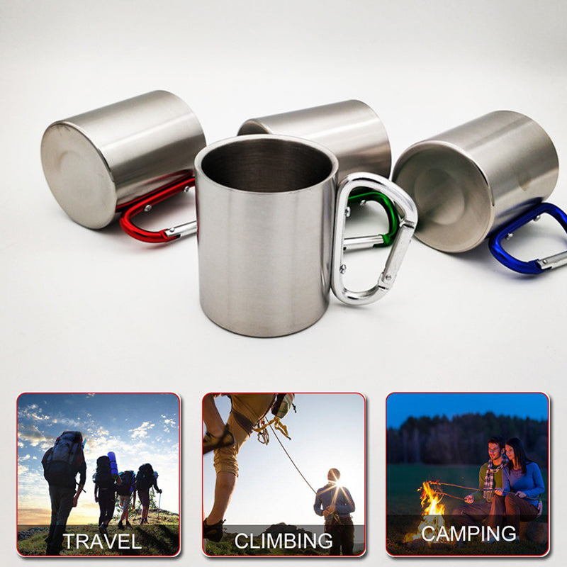 180ml Stainless Steel Camping Cup with Carabiner by HitMyNeed