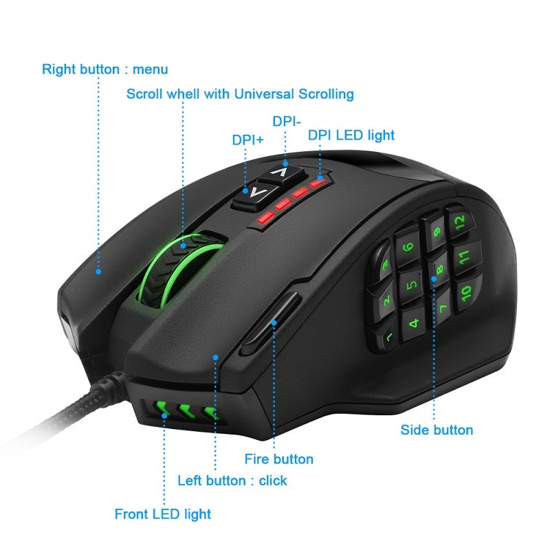 19-Button USB Gaming Mouse with Programmable Controls by HitMyNeed