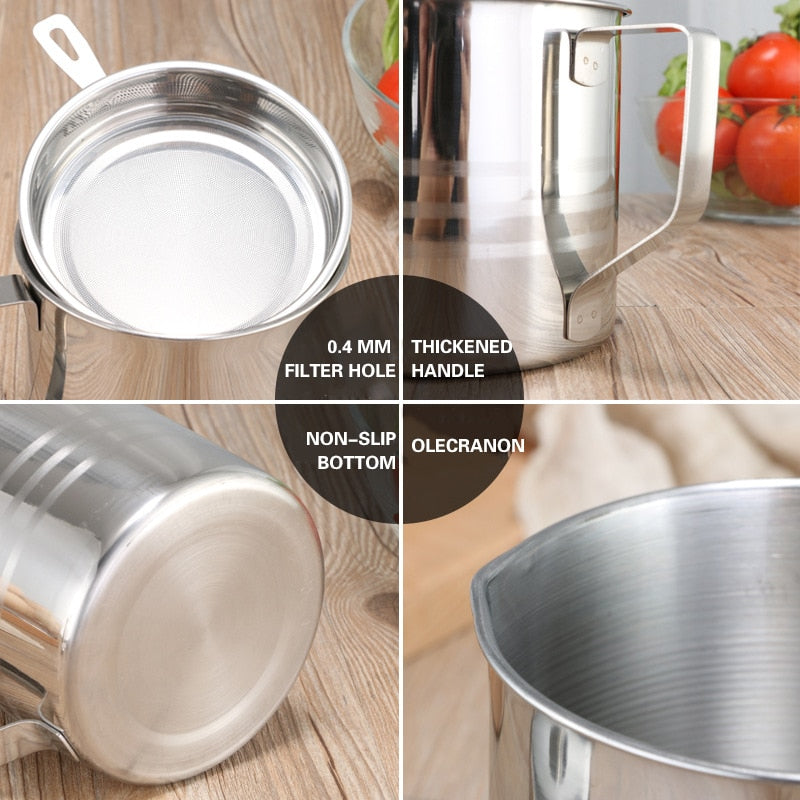 1.2L Stainless Steel Cooking Oil Strainer Pot by HitMyNeed