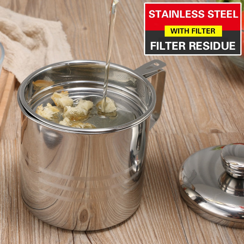 1.2L Stainless Steel Cooking Oil Strainer Pot by HitMyNeed