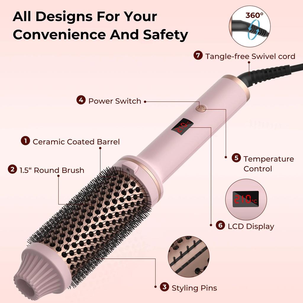 1.5 Inch Ceramic Heated Round Brush Hair Curler Comb by HitMyNeed
