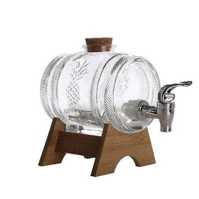 1L Glass Whiskey Barrel Dispenser with Faucet & Stand by HitMyNeed