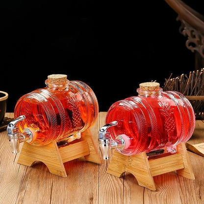 1L Glass Whiskey Barrel Dispenser with Faucet & Stand by HitMyNeed