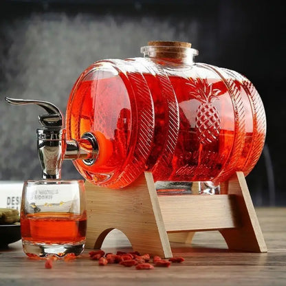 1L Glass Whiskey Barrel Dispenser with Faucet & Stand by HitMyNeed