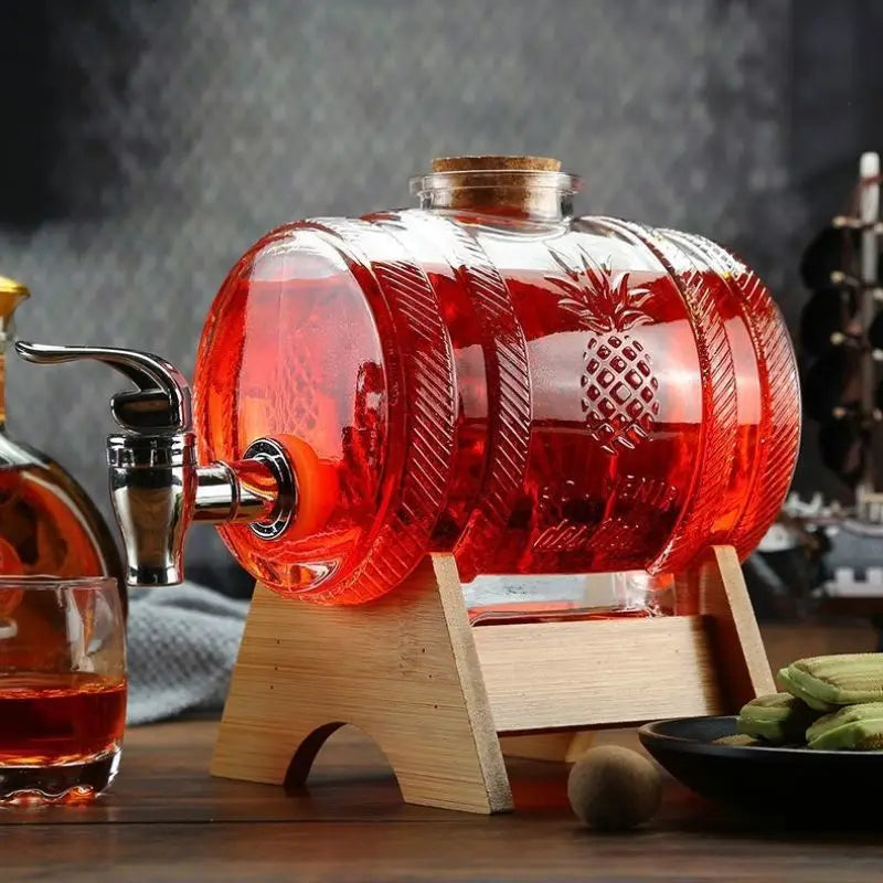 1L Glass Whiskey Barrel Dispenser with Faucet & Stand by HitMyNeed