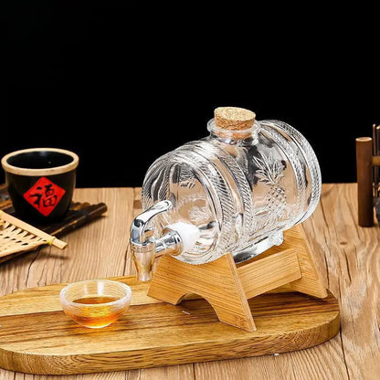1L Glass Whiskey Barrel Dispenser with Faucet & Stand by HitMyNeed