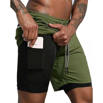 2-in-1 Double Layer Running & Training Shorts black-green xxl70-85kg by HitMyNeed